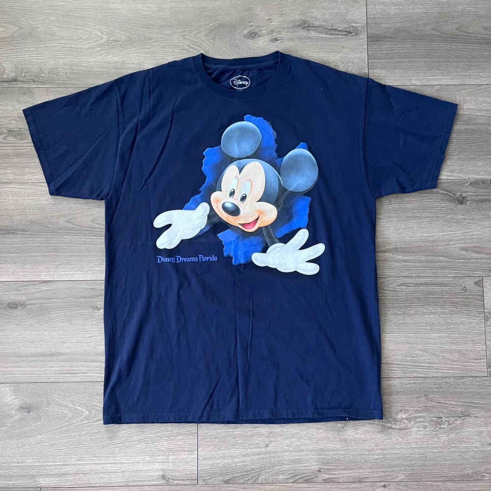 Disney Dreams Florida Mickey Mouse Double Sided Graphic T-Shirt Navy Large